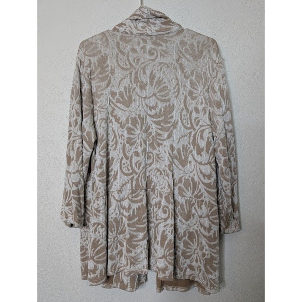 Coldwater Creek Cardigan Size 1X Travel Floral Stretch Tan White Boho Artsy - Picture 5 of 5